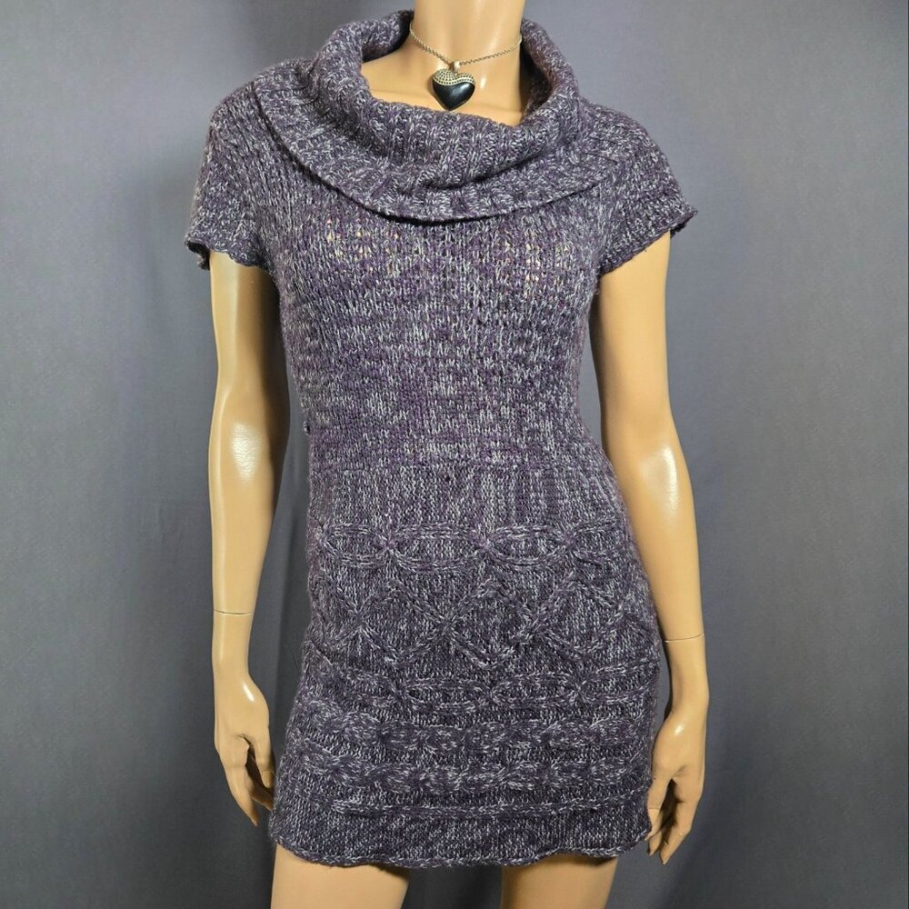 Y2K Purple Mini Sweater Dress Size M Cap Sleeve Whimsigoth Fairy Grunge Boho